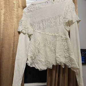 Free People Ivory Lace Knit Top